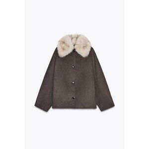 ZARA WOOL JACKET WITH FAUX FUR COLLAR ZW COLLECTION
